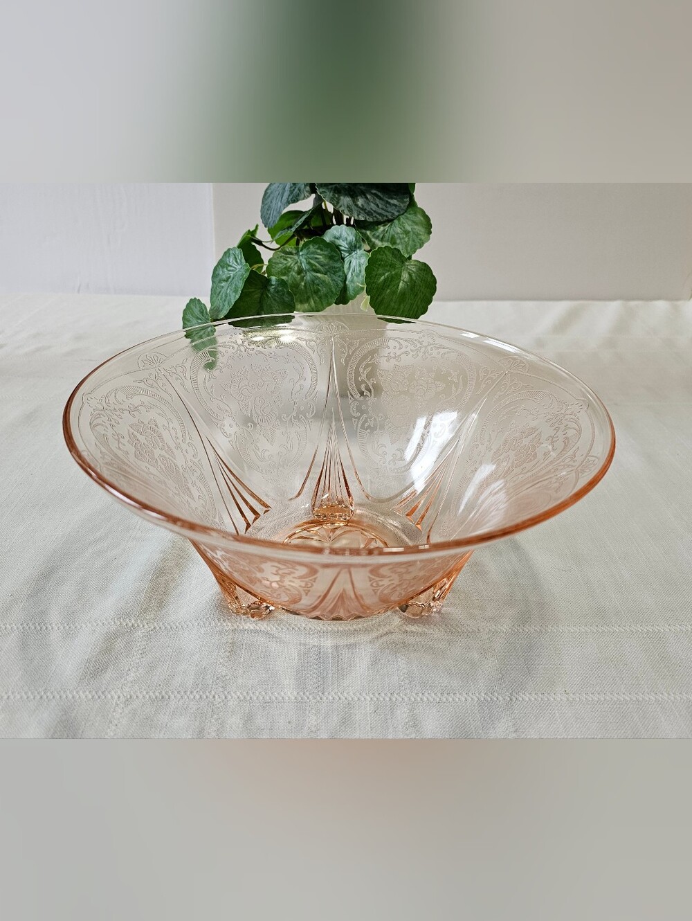 Vintage 1930s Lancaster Jubilee Pink Depression Glass 3-Footed Bowl
